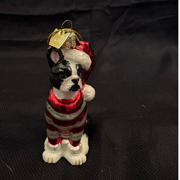 Kurt Adler Boston Terrier Christmas Tree Glass Ornament Dogs Puppies Santa - Picture 1 of 7